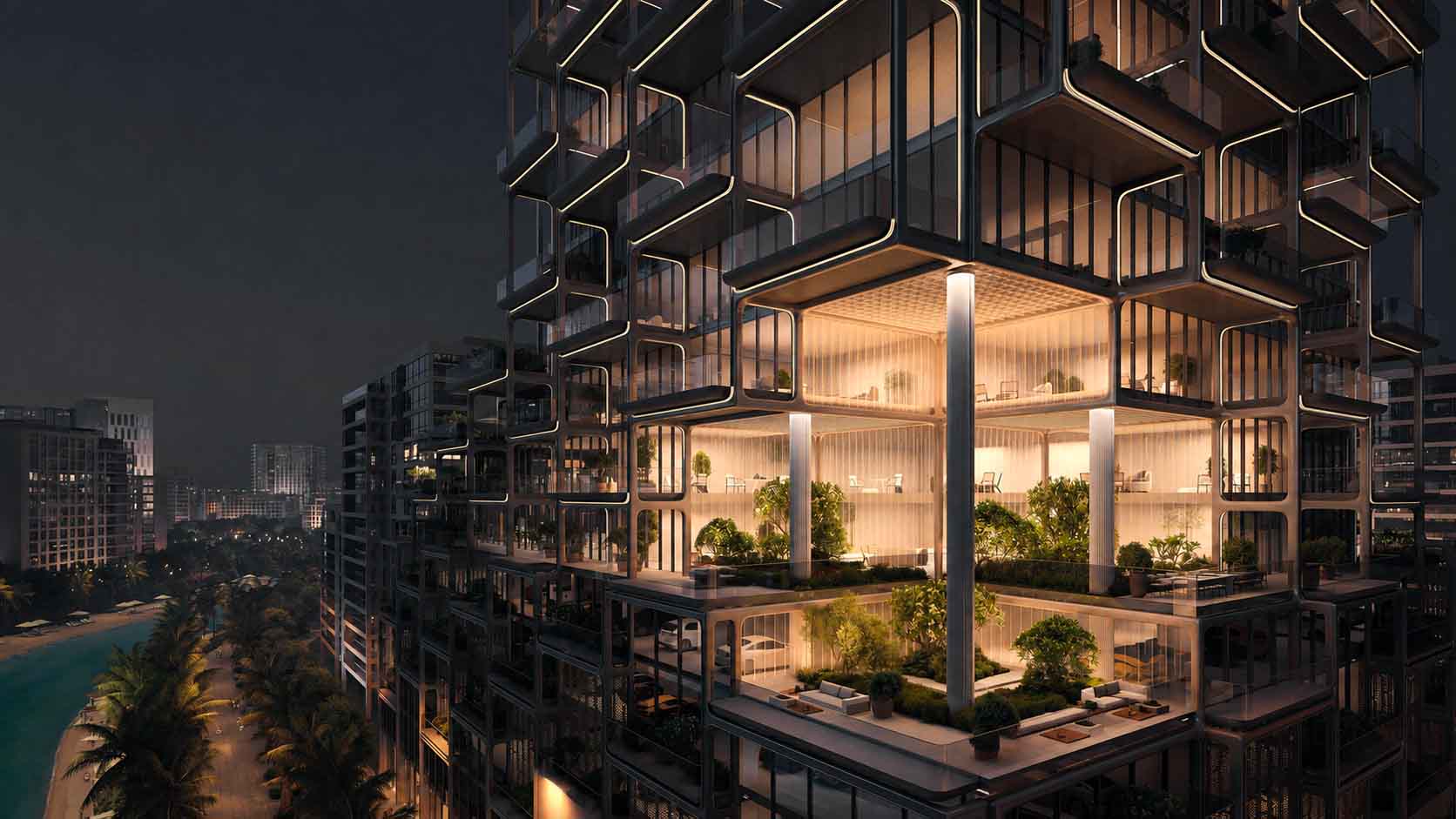 Balkon met vrij uitzicht op Dubai vanuit The Symphony by Imtiaz in Meydan Horizon