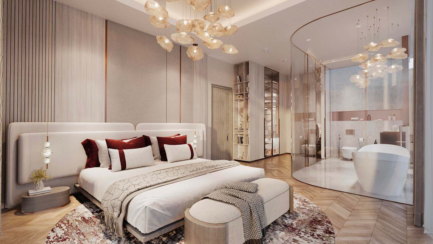 Slaapkamer met uitzicht in een appartement van The Symphony by Imtiaz in Dubai