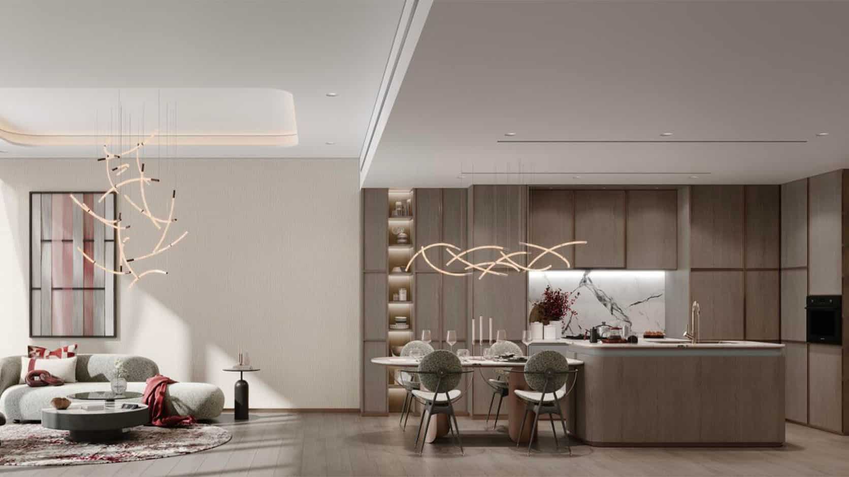 Luxe woonkamer van een appartement in The Symphony by Imtiaz in Meydan Horizon