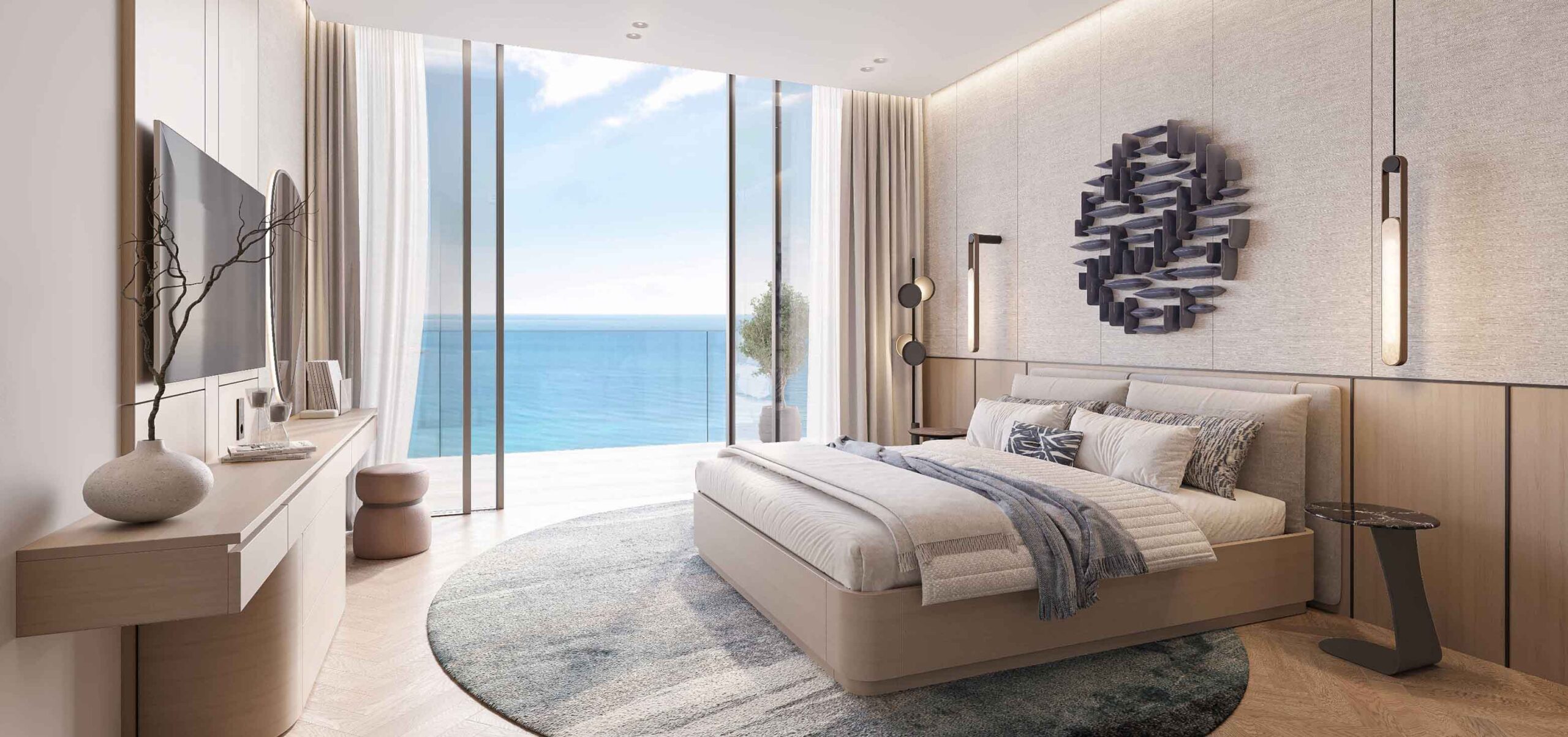 Habitación con vistas al Golfo Arábigo en las Sheraton Residences de Al Marjan Island