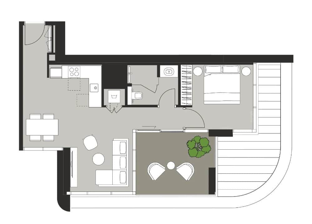 План однокомнатной квартиры типа B площадью 69 м² в комплексе Artistry One Residences