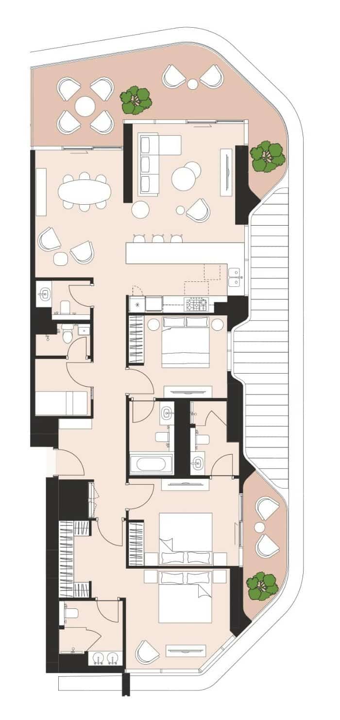 План 3-комнатной квартиры типа A площадью 185 м² в комплексе Artistry One Residences