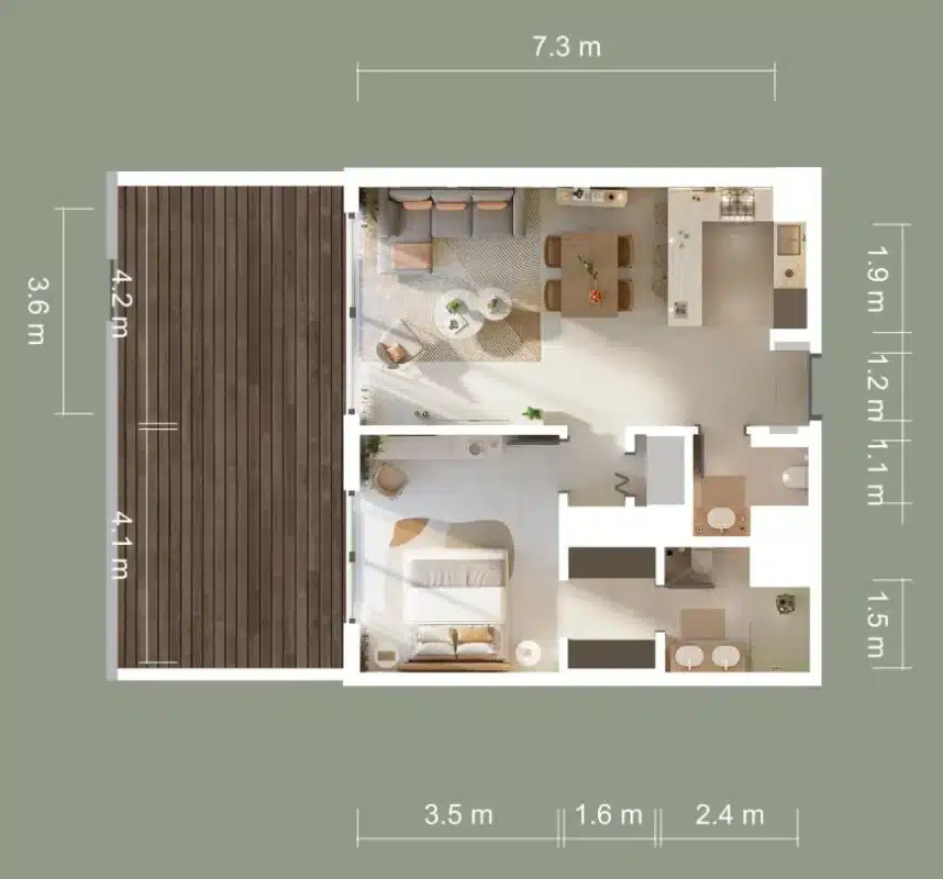 The Wilds Residences — 1 спальня: пример планировки