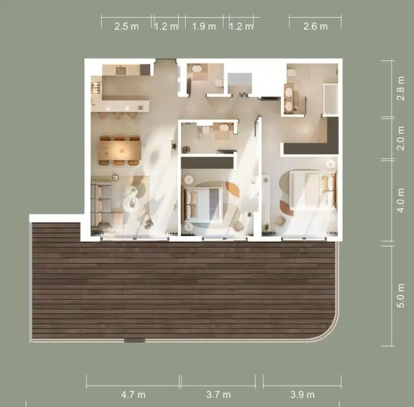The Wilds Residences — 2 спальни: пример планировки