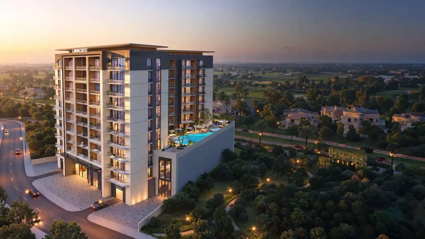 Lawncrest by Zimaya — архитектура комплекса в Dubai Production City