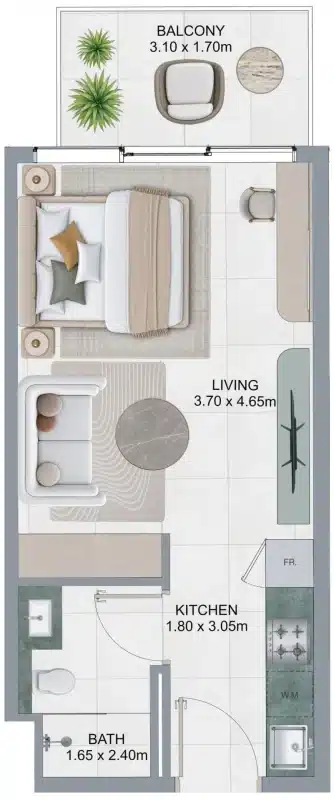 Lawncrest by Zimaya — Однокомнатная квартира: пример планировки площадью 35 м²